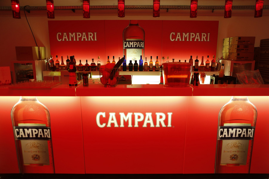 Campari promotional counter with LED lighting